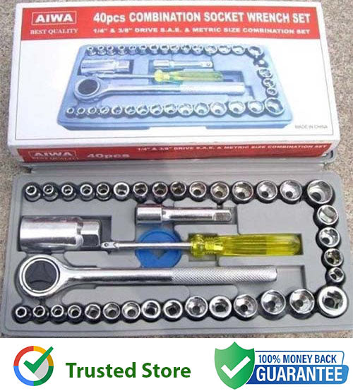 Aiwa 40 Piece Toolkit Tool kit Combination Socket Ratchet Wrench Set Tool Kit Toolkit Goti Set Ring Spanner Pana Set Screw Driver Bit Set Hand Toolkit Tools Kit Car Bike Cycle Repairing Hand Tool kit Toolkit Set Screwdriver Toolkit Drill Machine