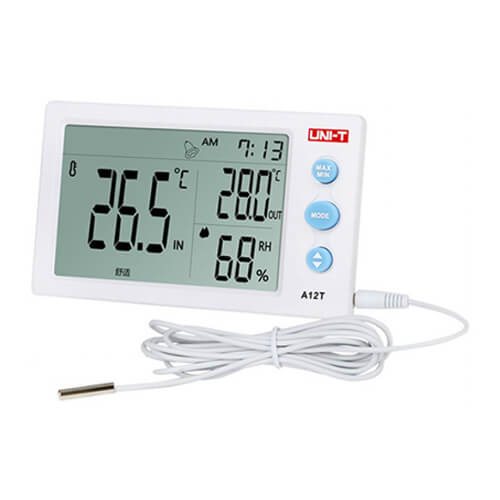 Digital LCD Thermometer Hygrometer A12 temperature and Humidity Meter with Clock, Alarm, and Weather Station (Includes Cell)