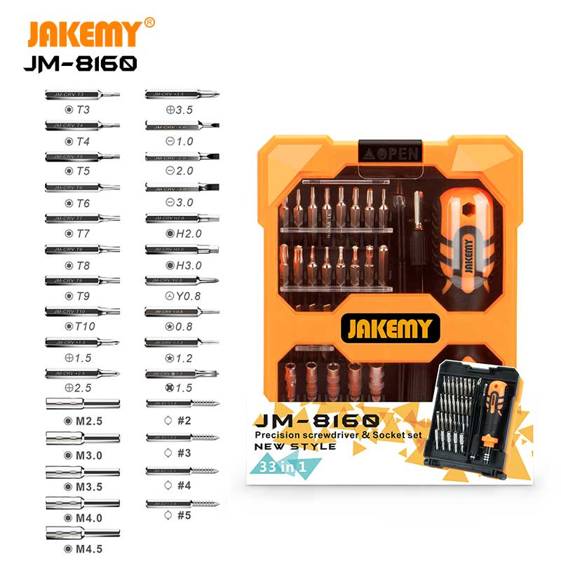 JAKEMY JM-8160 33 in 1 Multi-functional DIY hand tool Precise screwdriver with socket set for cellphone laptop game pad repair