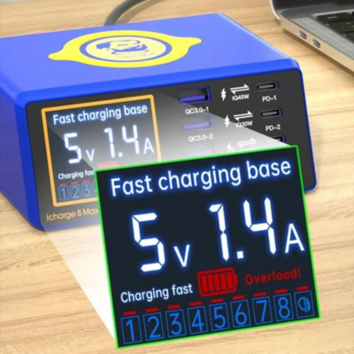 Mechanic iCharge 8 Max: 8-Port QC 3.0 Wireless Intelligent Super Fast Charge Station with LCD Display