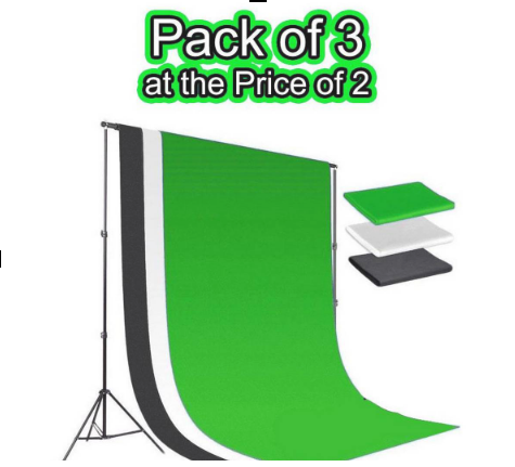 Chroma Key Backdrop Photo Background Video Backdrop Chromakey Ultra key Pack of 3 Colors - Green Black White - 5 x 8 ft with Adhesive wall hanging Clips