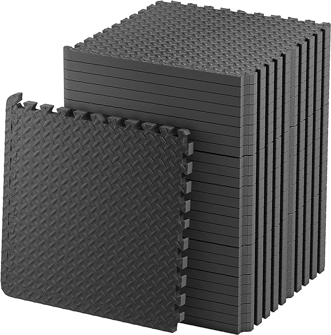 25mm Gym Floor mat Rubber for Heavy Workout Puzzle Floor mats for Home Exercise, Gym Equipment mat Interlocking Eva Foam Flooring Rubber Tiles Yoga, Kid Gym Mats for Floor(Black)