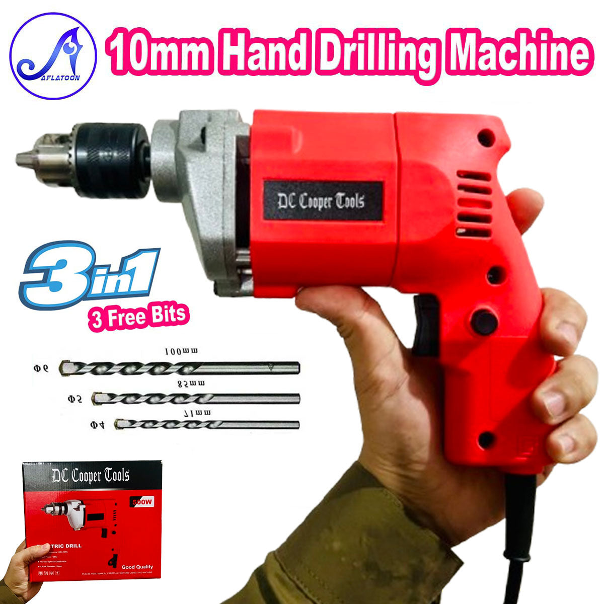 Pure 100% Copper Coated Simple Electric Drill Machine Simple One Way One Speed Drilling Machine With 3 Free Drilling Bits Electric Air Blower Toolkit Hand Tools With - 1 Year warranty