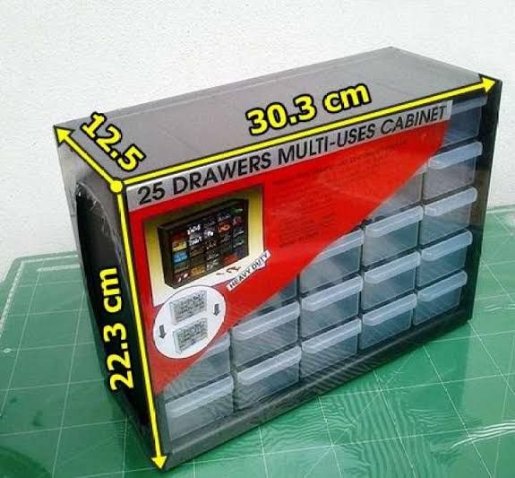 25 Drawer Transparent Plastic Box for IC Component Electronic Components or jewelry and many more Plastic Storage Cabinet with 25 Boxes for Electronics Accessories, Parts, Small Items, and Jewelry Organization.