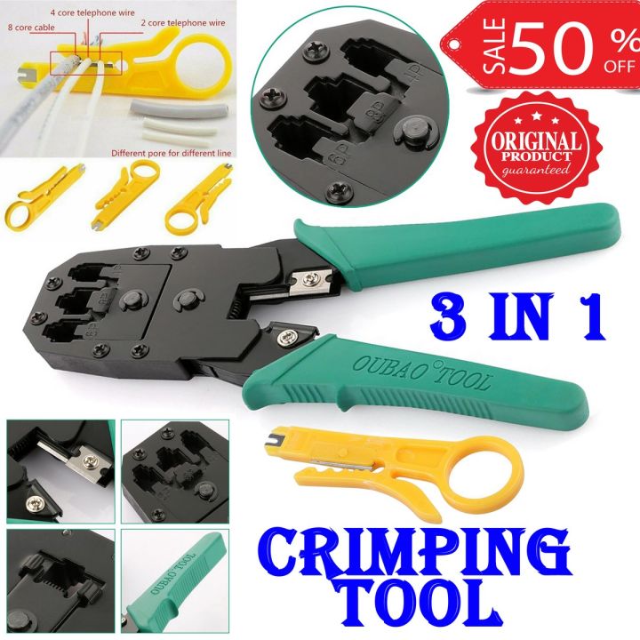 RJ45 Plier 3 in 1 High Quality Network LAN Ethernet Cable Crimping Tool Set - Genuine Original, Portable Crimper Wire Cutter Plier for Cat5, Cat6, Cat7 - Multifunctional Networking Repair Kit with 8P8C, 6P6C, 4P4C Poles Modular Connectors