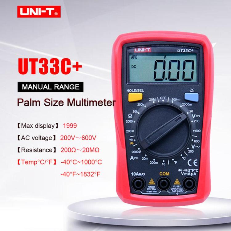 UT33C+ Compact Digital Multimeter: Portable UT 33C+ Multimeter Tester with Temperature Measurement
